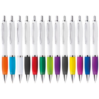 Penna pin plastica con logo fusto bianco grip colorato