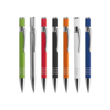Set di penne di lusso in alluminio laccato IRIS modello PD063 disponibili nei colori: arancione, blu, nero, rosso, silver e verde lime