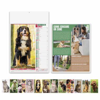 Calendario Cani e Gatti PA108 con fronte, retro informativo e fotografie dei 12 mesi