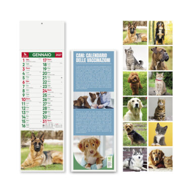 Calendario Cani e Gatti Silhouette PA191 con fronte, retro sulle vaccinazioni e animali dei 12 mesi