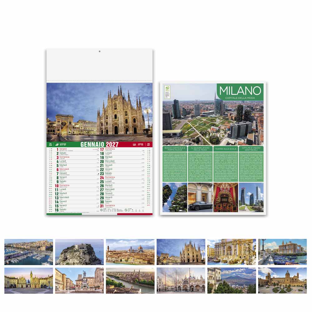Calendario Città d’Italia PA116 con fronte, retro informativo e fotografie delle città italiane