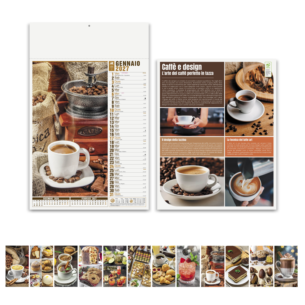Calendario Dolci Momenti PA148 con fronte, retro sul caffè e immagini dei 12 mesi