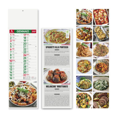 Calendario Gastronomia Silhouette PA187 con fronte, retro con ricette e piatti dei 12 mesi