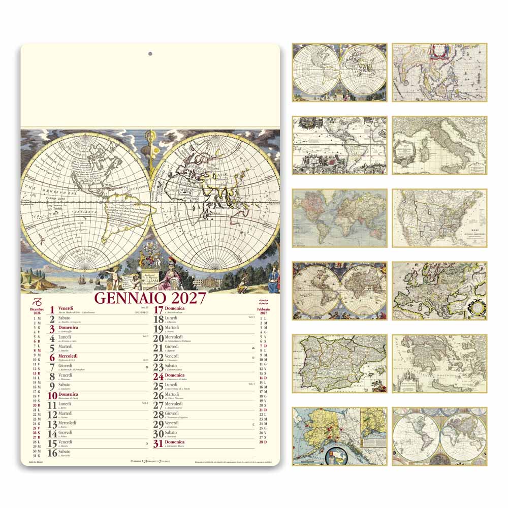 Calendario illustrato Antiche Mappe PA012 con tavole cartografiche dei 12 mesi
