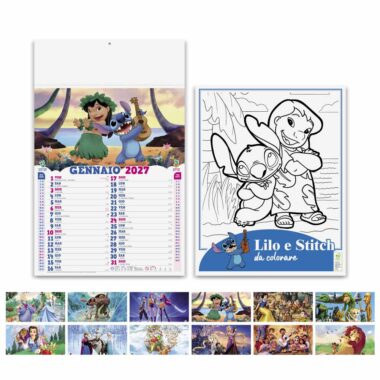 Calendario illustrato Favole PA105 con fronte, retro da colorare e soggetti dei 12 mesi