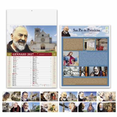 Calendario illustrato San Pio PA100 con fronte, retro e immagini dei 12 mesi