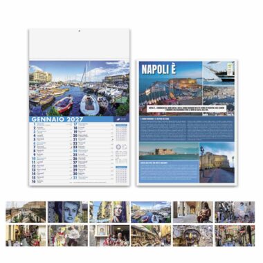 Calendario Napule PA118 con fronte, retro informativo e fotografie di Napoli