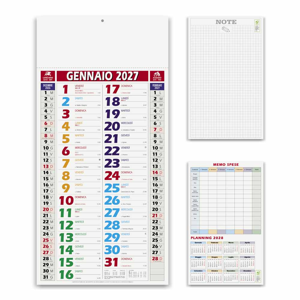 Calendario olandese Color Shaded PA658 con fronte, retro note e planning