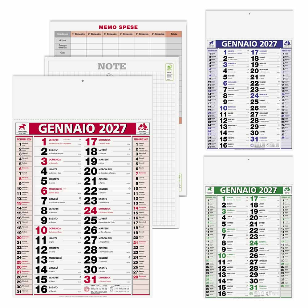 Calendario olandese Elegant PA646 nei colori blu rosso e verde con fronte e retro note