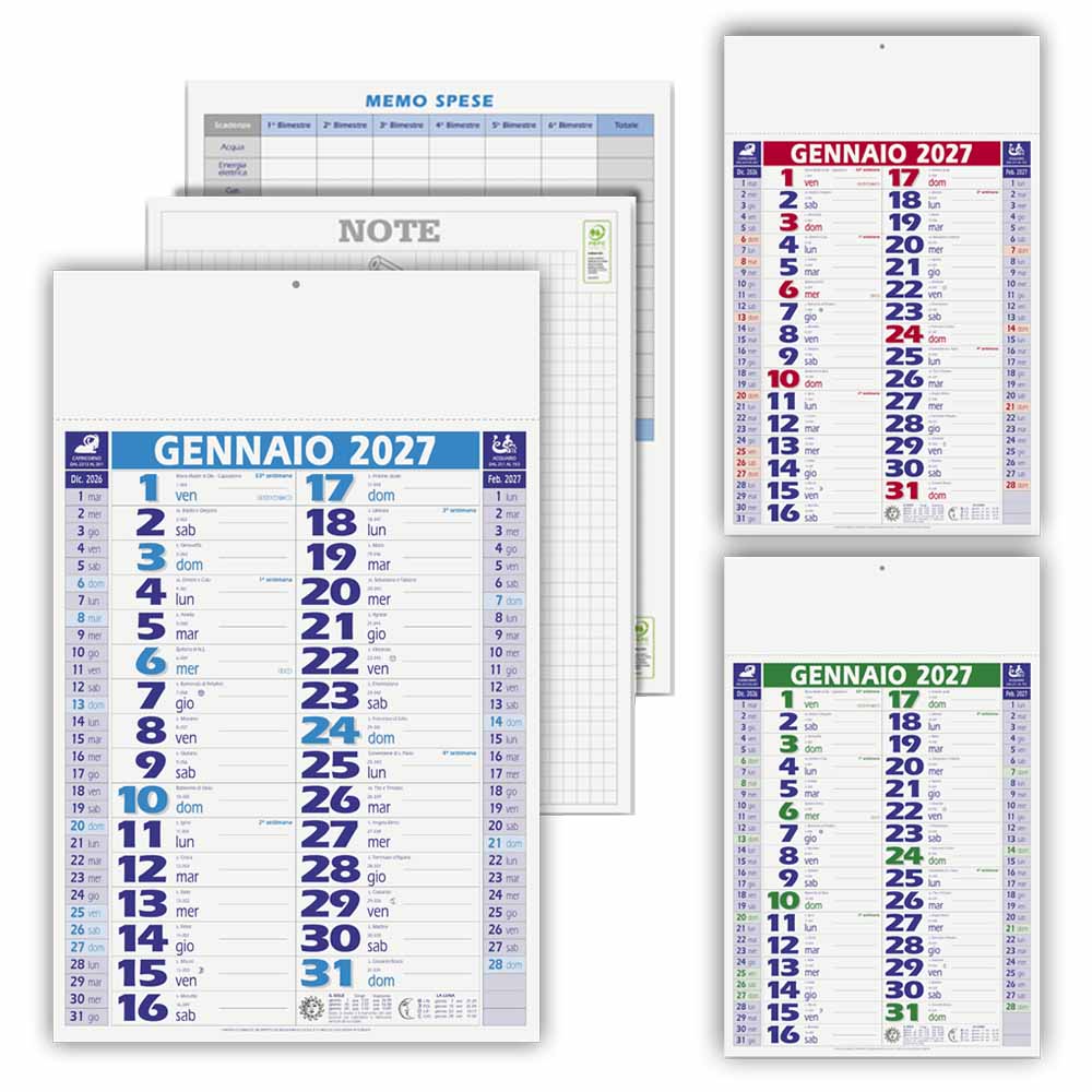 Calendario olandese Smart PA620 personalizzato nei colori azzurro rosso e verde con fronte e retro