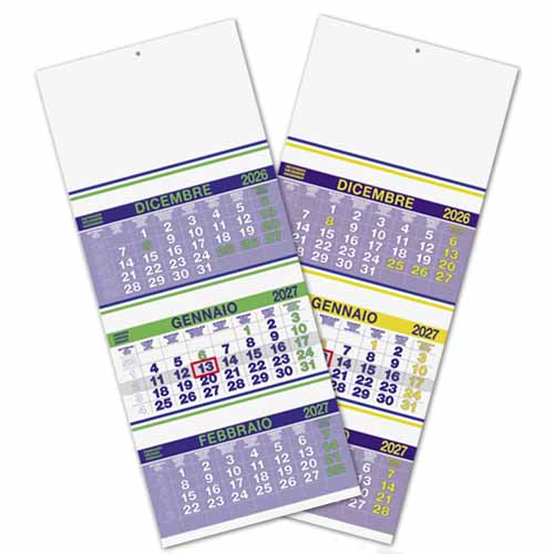 Calendario trittico Trio Fluo PA500 2027 nelle colorazioni verde e giallo