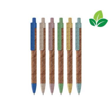 Set di penne ecologiche in sughero GEA modello PD508 disponibili nei colori: azzurro, blu, ecru, giallo, rosa e verde