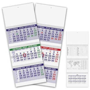 Calendario trittico Spiral Plus PA510 nelle colorazioni verde e blu con retro del prodotto
