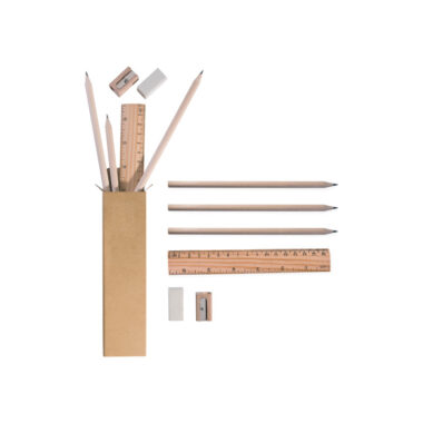 Astuccio in cartone con 3 matite - 1 righello - 1 gomma - 1 temperino – Complete nat - PD582