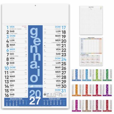 Calendario olandese Colors PA430 personalizzato con pagine frontali multicolor, retro note, memo spese e planning anno successivo