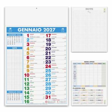Calendario olandese Multicolor Notes PA422 personalizzato con fronte, retro note, memo spese e planning anno successivo