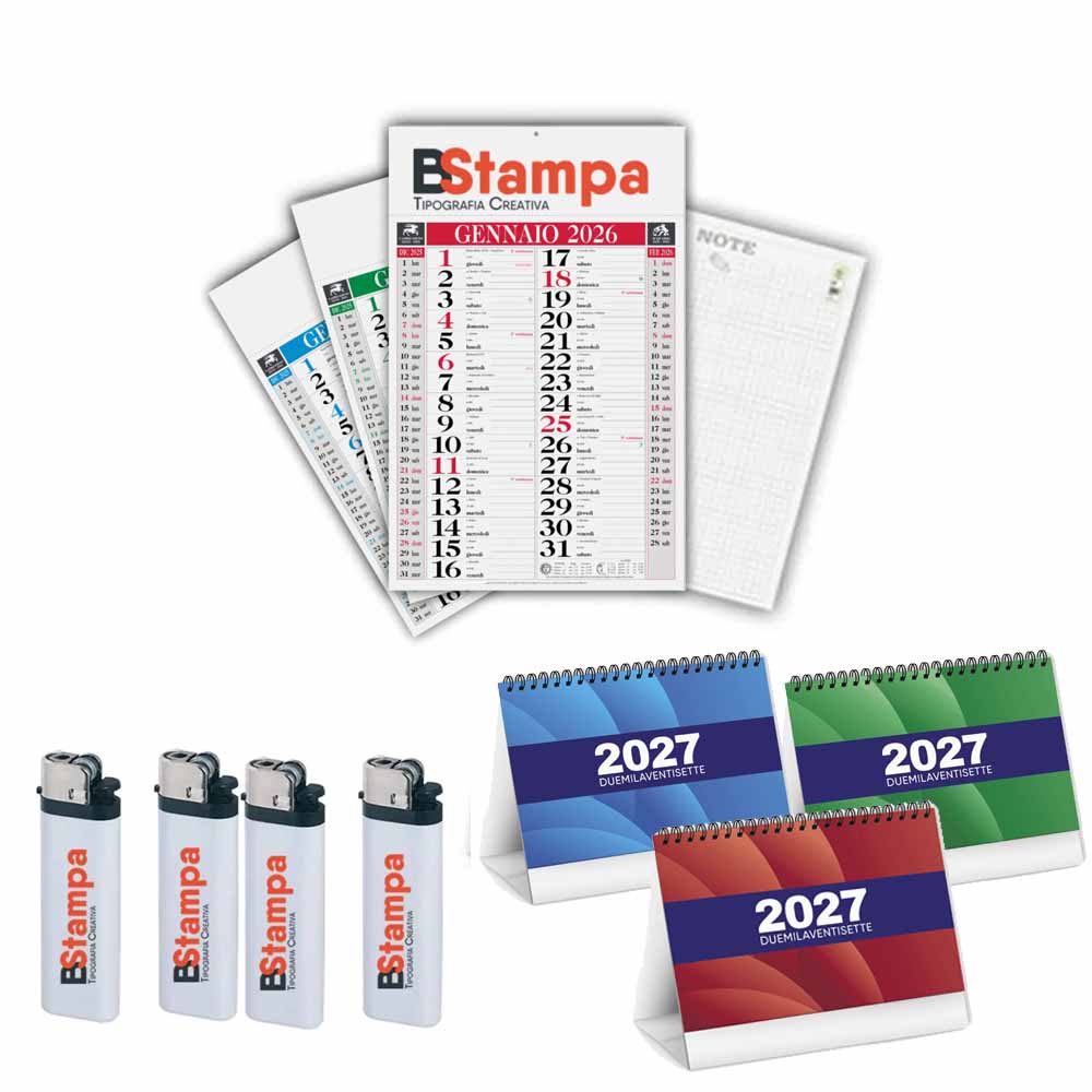 Kit 100 calendari Classic PA640, 100 Midi Table PA700 e 50 accendini PE858