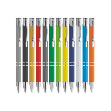 Set di penne in metallo con finitura opaca MONARCH modello PD083 disponibili in 12 colori: arancione, azzurro, bianco, blu, giallo, grigio, nero, oro, rosso, silver, verde, verde lime