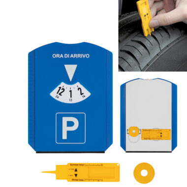 Kit Disco Orario Personalizzato - Raschiaghiaccio - Gettone - Misura battistrada - Period- 12x15,5 cm - PN156