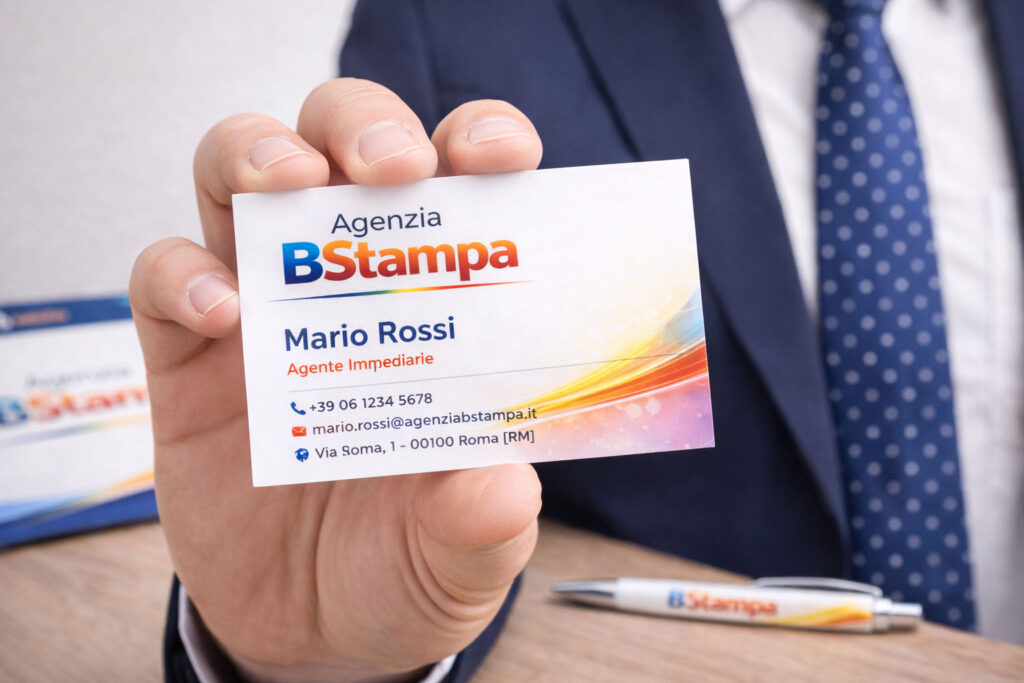 Biglietto da visita professionale di un agente immobiliare, personalizzato con logo e contatti