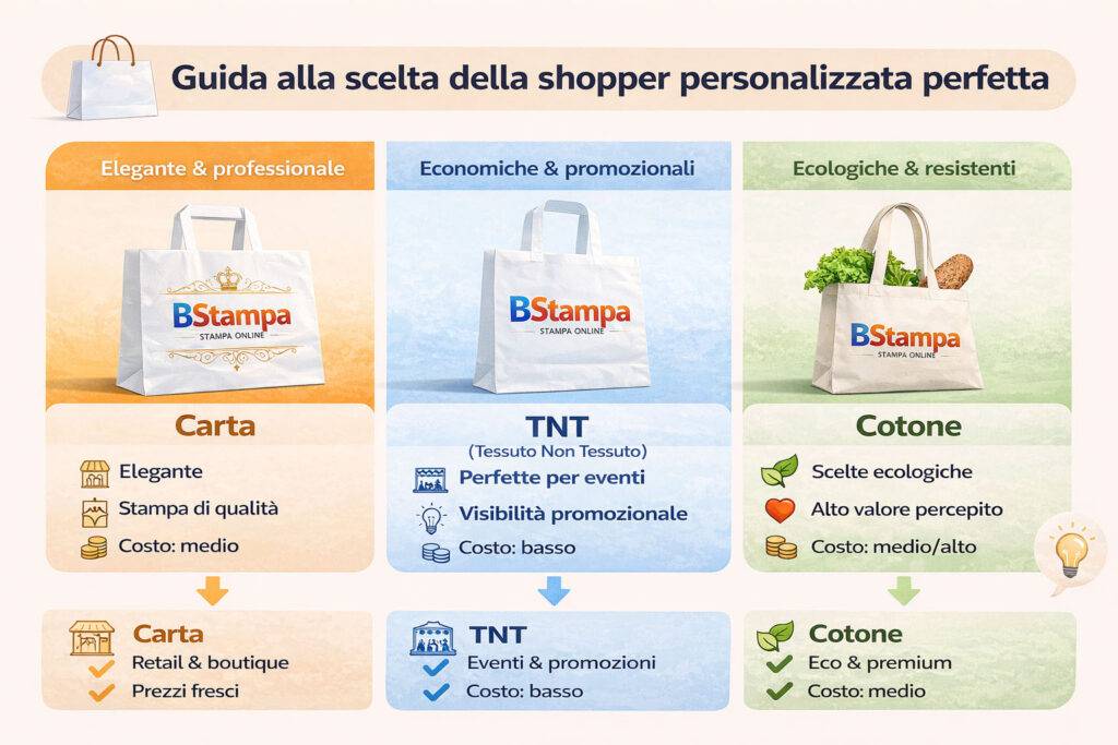 guida alla scelta dei vantaggi delle shopper in carta, cotone e tnt quale scegliere