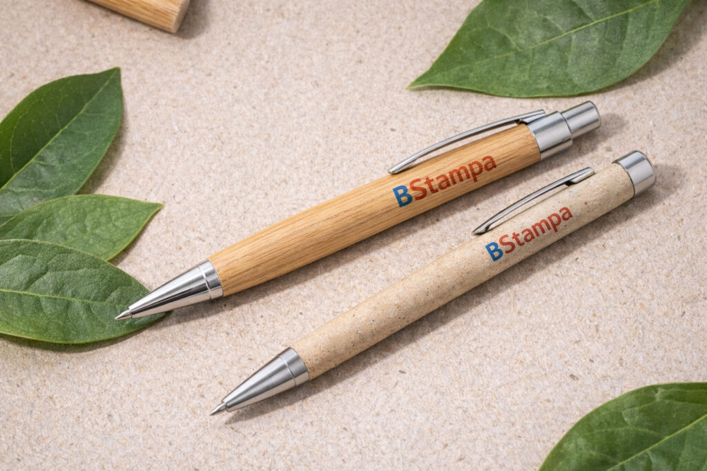 Penne ecologiche personalizzate in bambù e cartone, materiale sostenibile per una comunicazione green