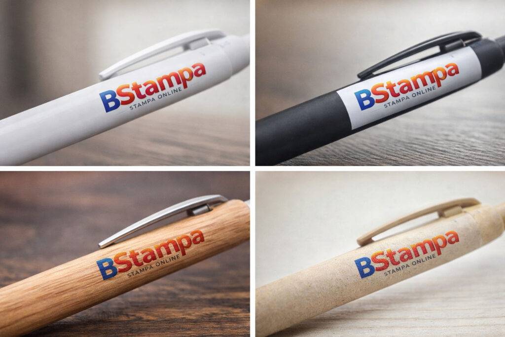 Esempi di stampa a colori su penne in diversi materiali