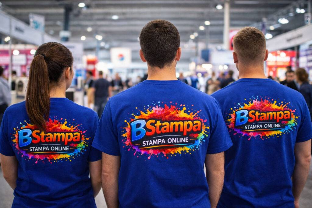 team in fiera con divise aziendali