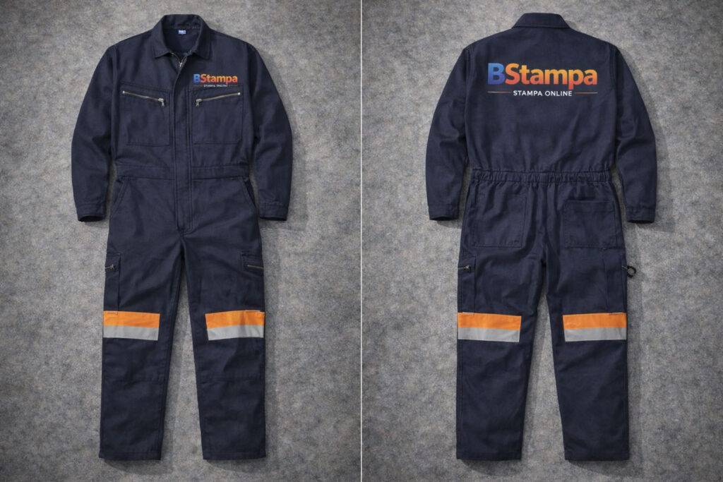 Tuta da lavoro personalizzata con stampa DTF su petto e schiena