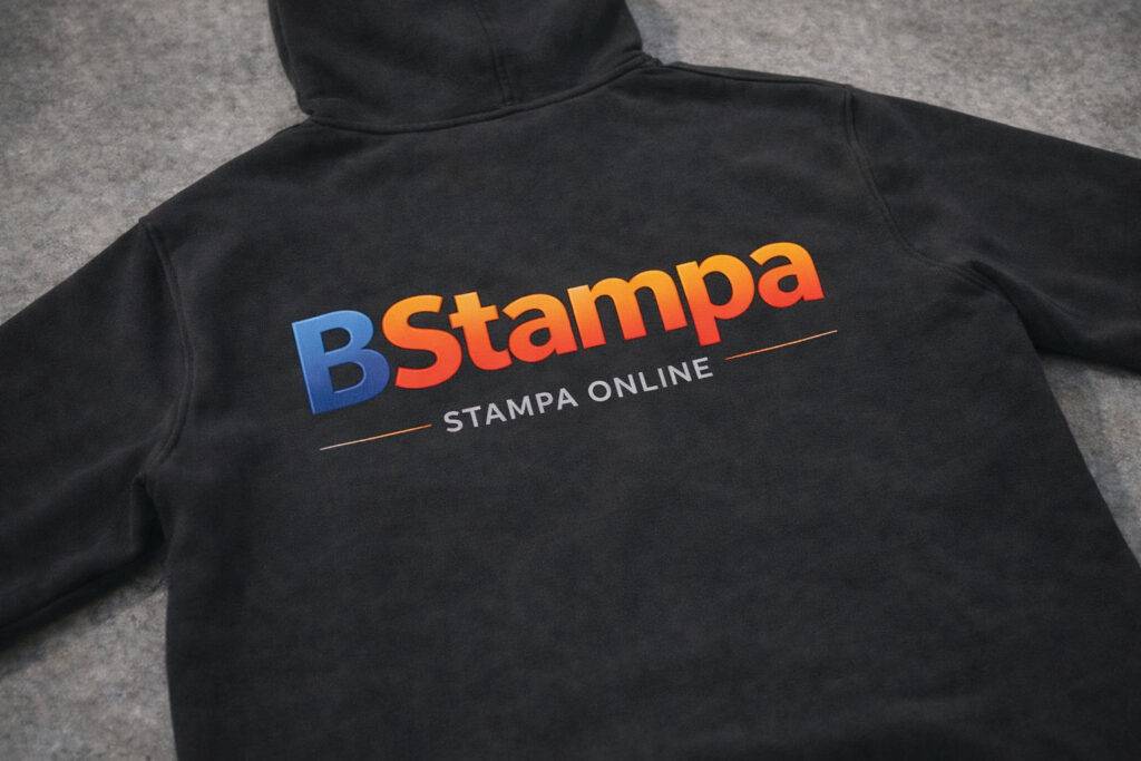 Felpa con cappuccio personalizzata con stampa DTF grande sul retro