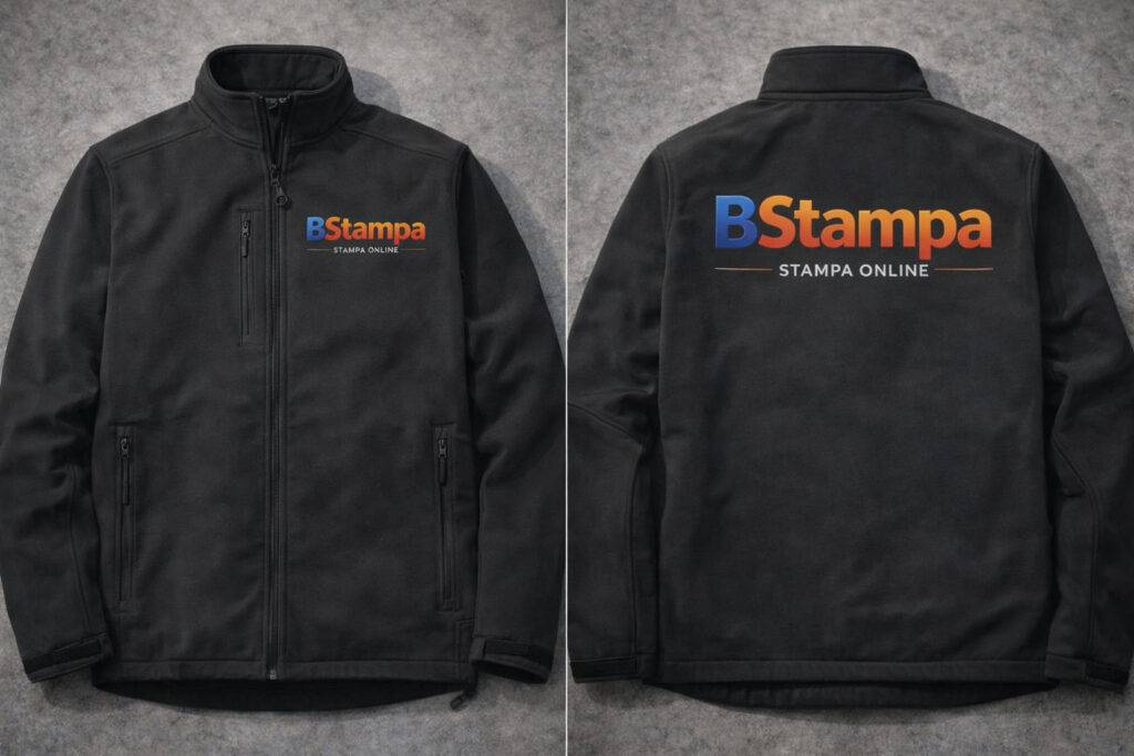 Giubbotto in softshell personalizzato con stampa DTF su petto e schiena