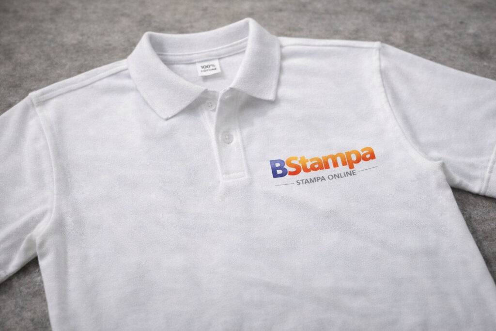 Polo in cotone piqué con stampa DTF sul petto