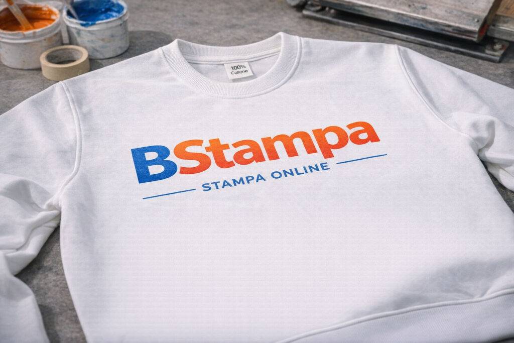 Felpa girocollo personalizzata con stampa serigrafica grande sul petto