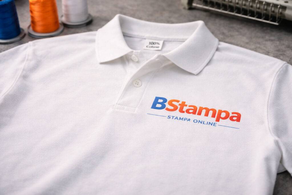 Polo in cotone piqué con stampa serigrafica sul petto