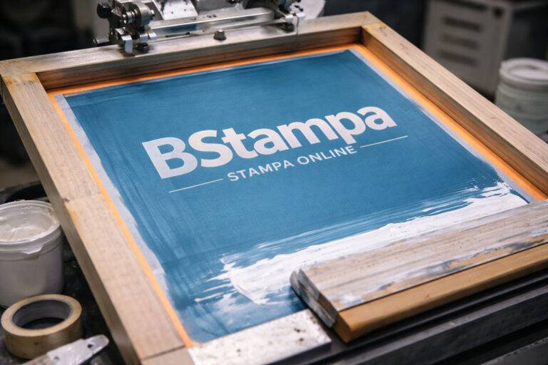 Telaio serigrafico per personalizzazione abbigliamento con inciso il logo di Bstampa
