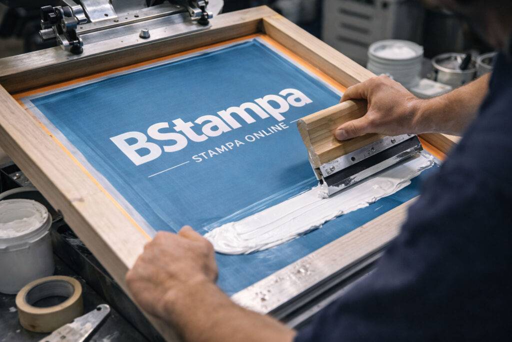 Stampa serigrafica su abbigliamento: applicazione dell'inchiostro attraverso il telaio