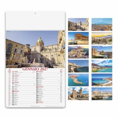 Calendario illustrato Sicilia PA031 con città e paesaggi dei 12 mesi