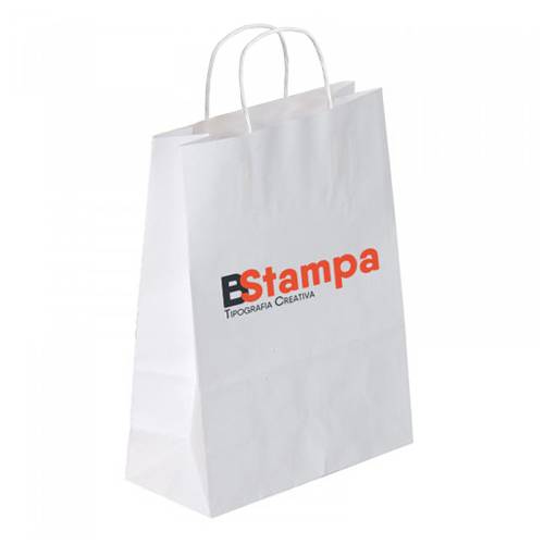 Shopper in carta bianca personalizzata con manico ritorto