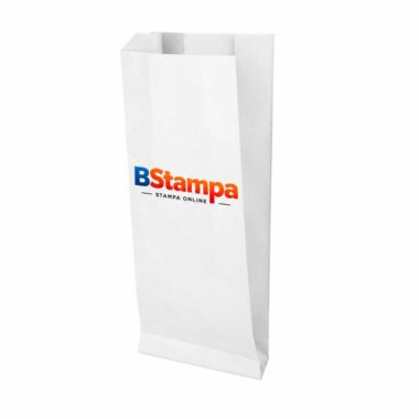 Sacchetto in carta kraft bianca personalizzato con logo e soffietti laterali