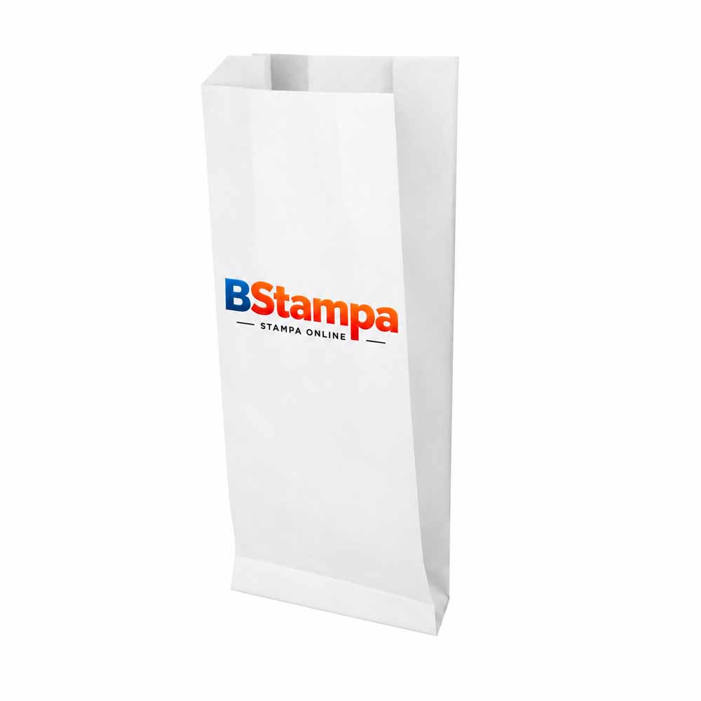 Sacchetto in carta kraft bianca personalizzato con logo e soffietti laterali